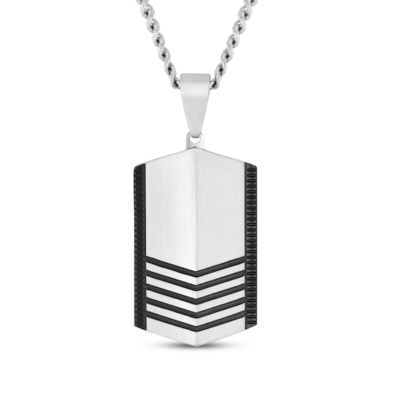 Men's Chevron Dog Tag Necklace Stainless Steel & Black Ion Plating 24"