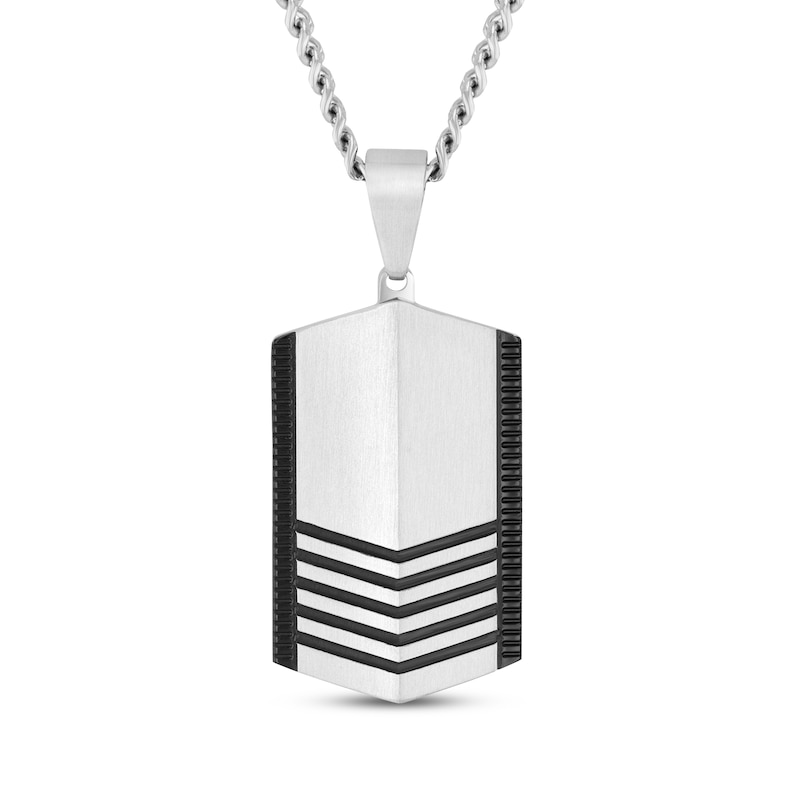 Main Image 1 of Men's Chevron Dog Tag Necklace Stainless Steel & Black Ion Plating 24&quot;