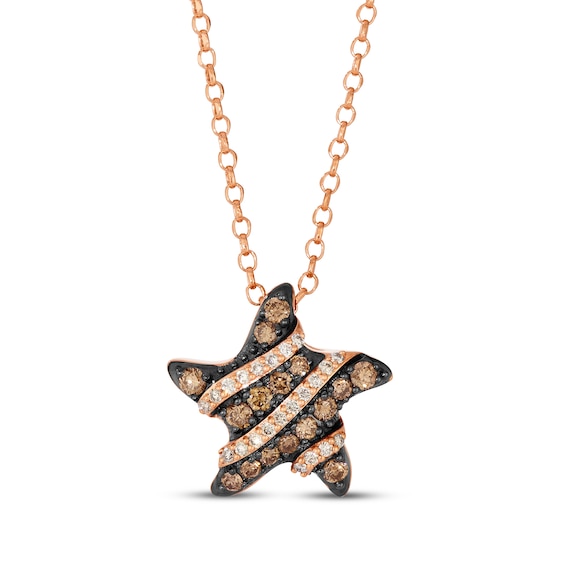 Godiva x Le Vian Diamond Striped Star Necklace 1/2 ct tw 14K Strawberry Gold 19"