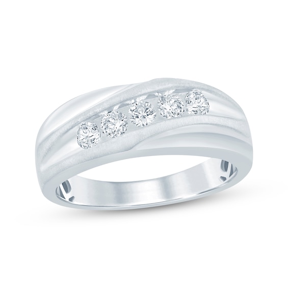 Now + Forever Men's Diamond Five-Stone Wedding Band 1/2 ct tw 10K White Gold 8.2mm