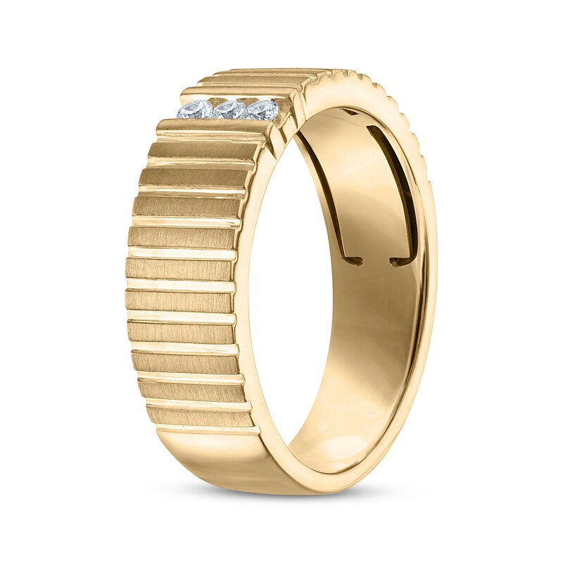 Main Image 2 of Now + Forever Men's Diamond Trio Grooved Wedding Band 1/10 ct tw 10K Yellow Gold