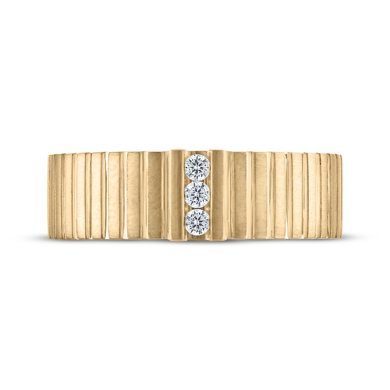 Main Image 3 of Now + Forever Men's Diamond Trio Grooved Wedding Band 1/10 ct tw 10K Yellow Gold