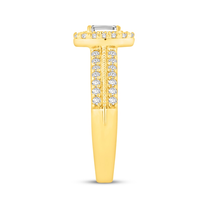 Main Image 2 of Now + Forever Lab-Grown Diamonds Emerald-Cut Halo Engagement Ring 3/4 ct tw 14K Yellow Gold