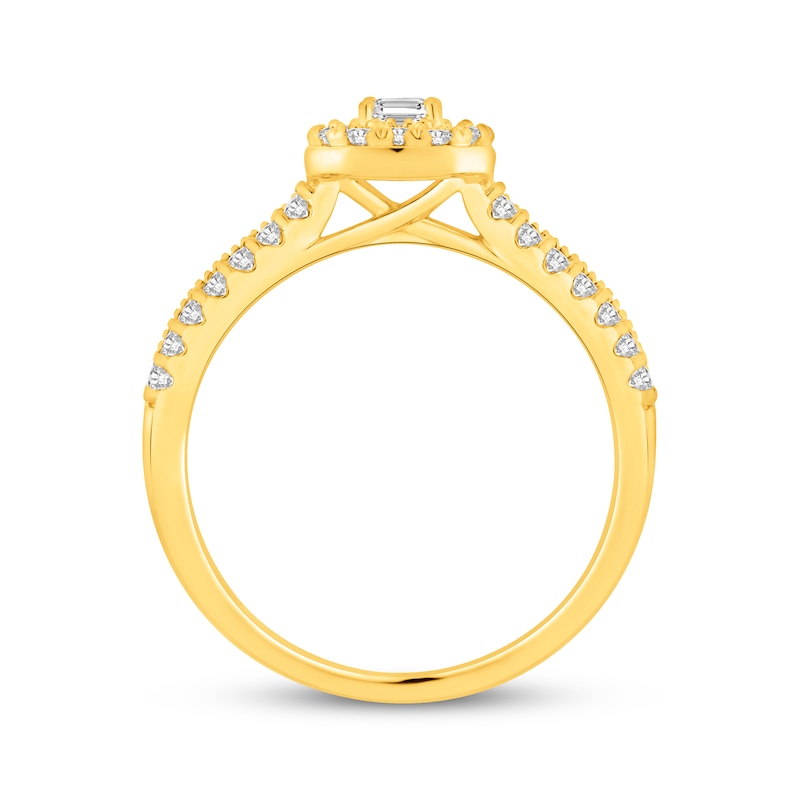 Main Image 3 of Now + Forever Lab-Grown Diamonds Emerald-Cut Halo Engagement Ring 3/4 ct tw 14K Yellow Gold