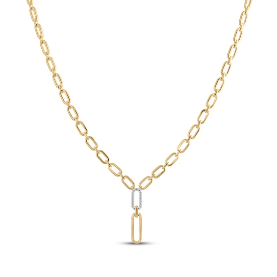 STUDIO BY KAY Diamond Link Y Paperclip Necklace 1/5 ct tw 24K Yellow Gold Vermeil Sterling Silver 18"