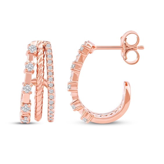 Diamond Three-Row Split J-Hoop Huggie Earrings 1/4 ct tw 10K  display picture 1