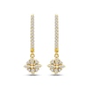 Thumbnail Image 2 of Diamond Flower Dangle Hoop Earrings 1/6 ct tw 10K Yellow Gold