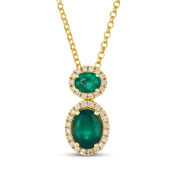 Le Vian Oval-Cut Emerald Necklace 1/5 ct tw Diamonds 14K Honey Gold 19"
