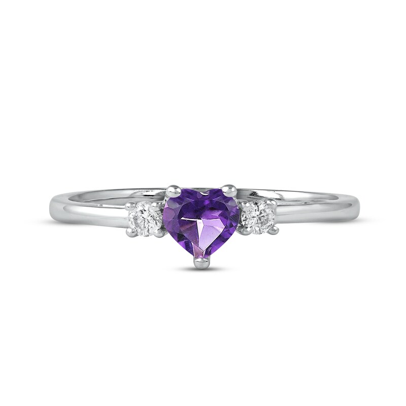 Main Image 3 of Amethyst & Diamond Heart Ring 1/10 ct tw 10K White Gold
