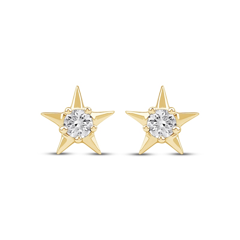 Main Image 2 of Diamond Solitaire Star Stud Earrings 1/5 ct tw 10K Yellow Gold (I/I2)