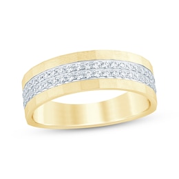 Now + Forever Men's Diamond Two-Row Sandblasted Wedding Band 1/2 ct tw 10K Yellow Gold