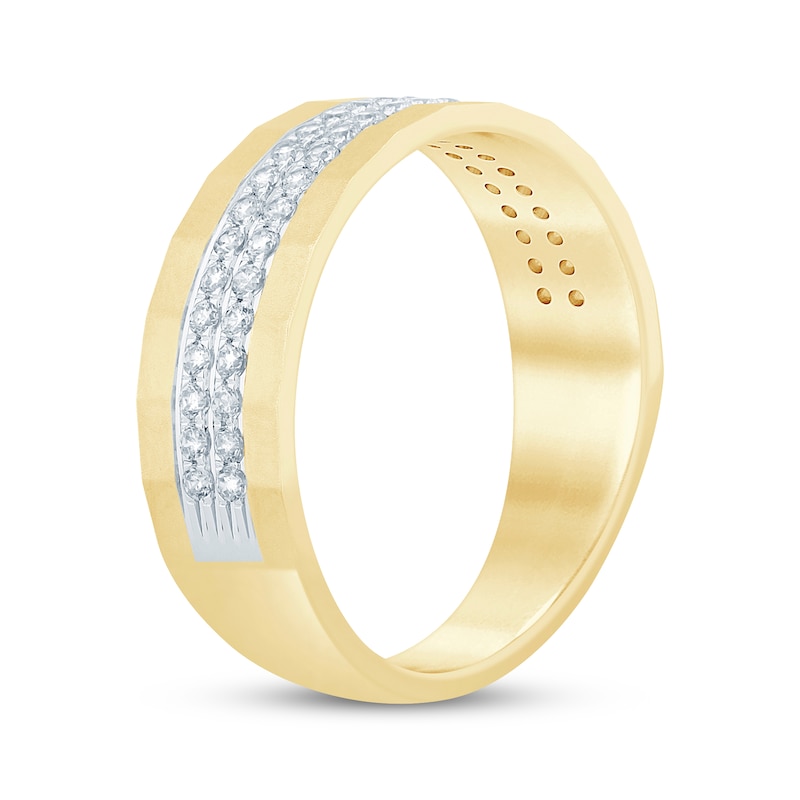 Main Image 2 of Now + Forever Men's Diamond Two-Row Sandblasted Wedding Band 1/2 ct tw 10K Yellow Gold