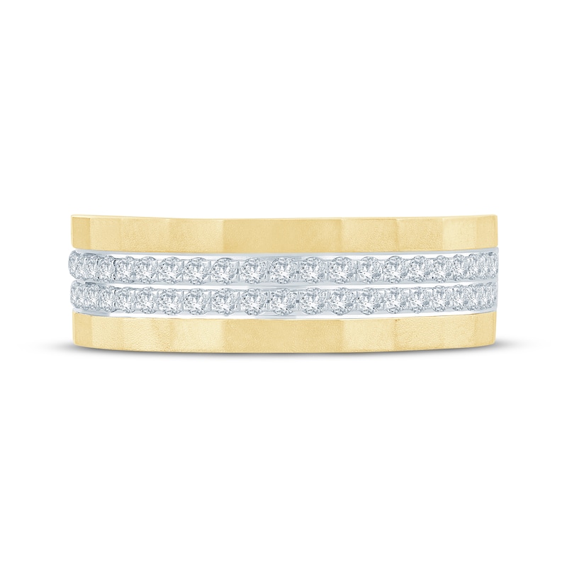 Main Image 3 of Now + Forever Men's Diamond Two-Row Sandblasted Wedding Band 1/2 ct tw 10K Yellow Gold