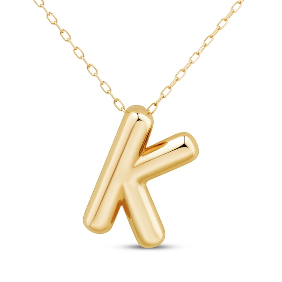 Puff Letter K Initial Necklace 14K Yellow Gold 18"
