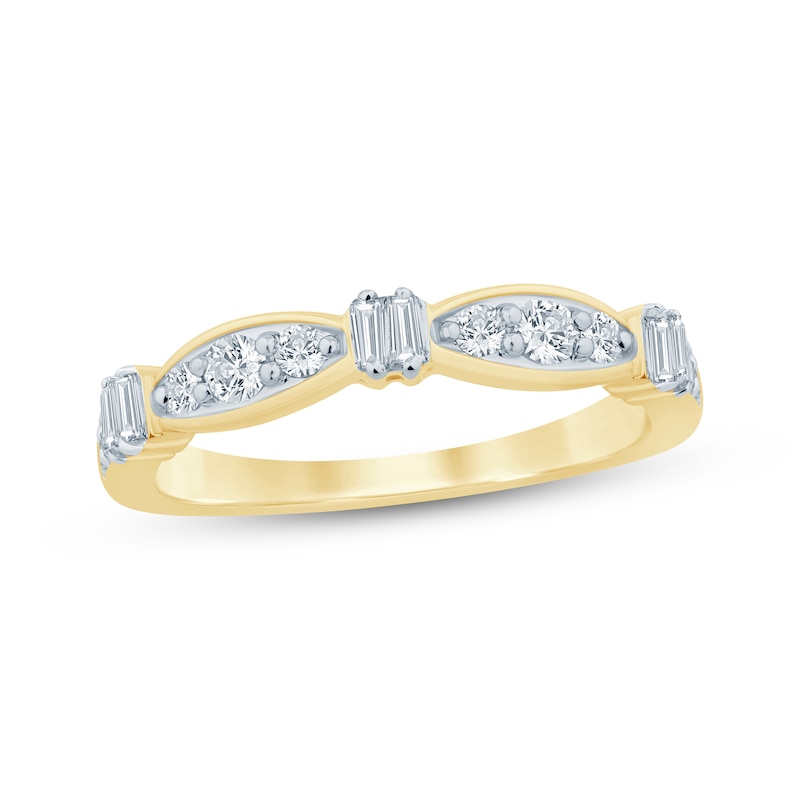 Main Image 1 of Now + Forever Baguette & Round-Cut Diamond Anniversary Ring 3/8 ct tw 10K Yellow Gold