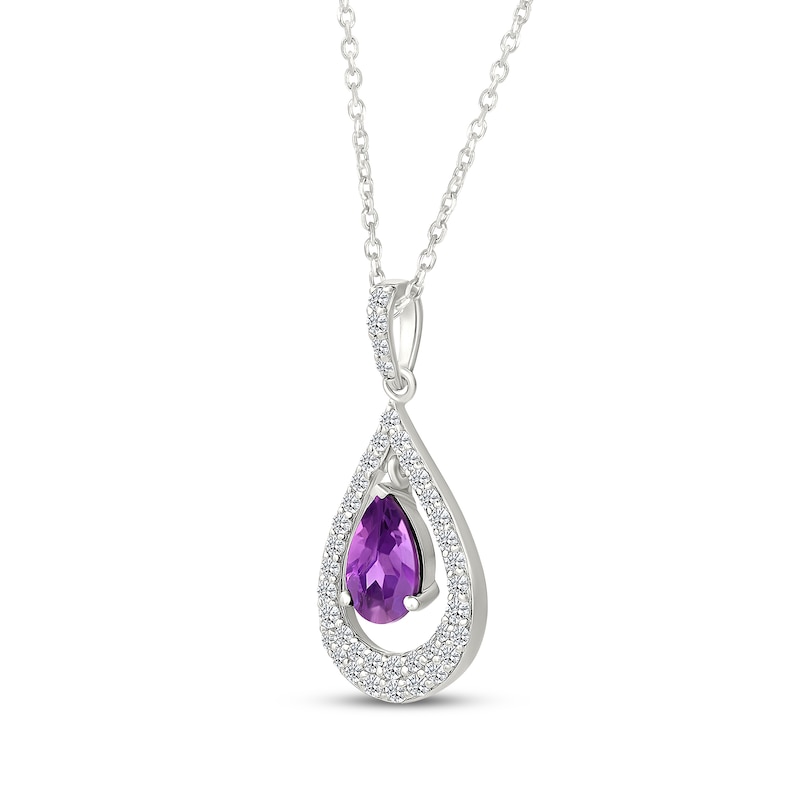 Main Image 2 of Pear-Shaped Amethyst & White Lab-Created Sapphire Teardrop Necklace Sterling Silver 18&quot;