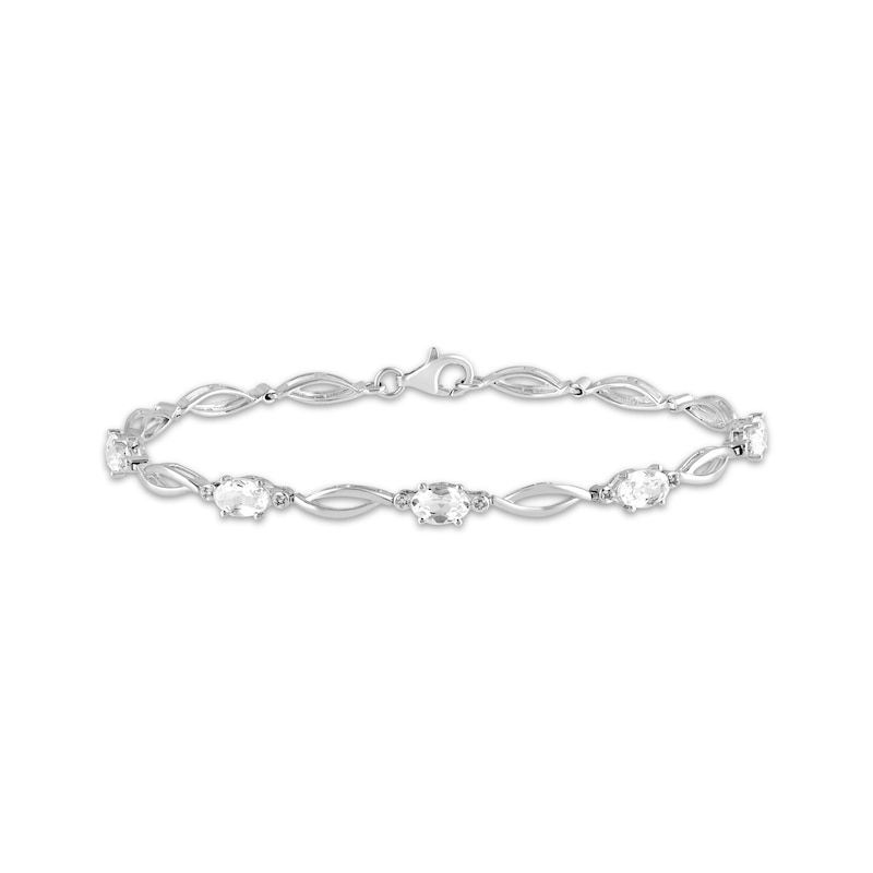 Main Image 1 of Oval-Cut White Lab-Created Sapphire Station Bracelet Sterling Silver 7&quot;