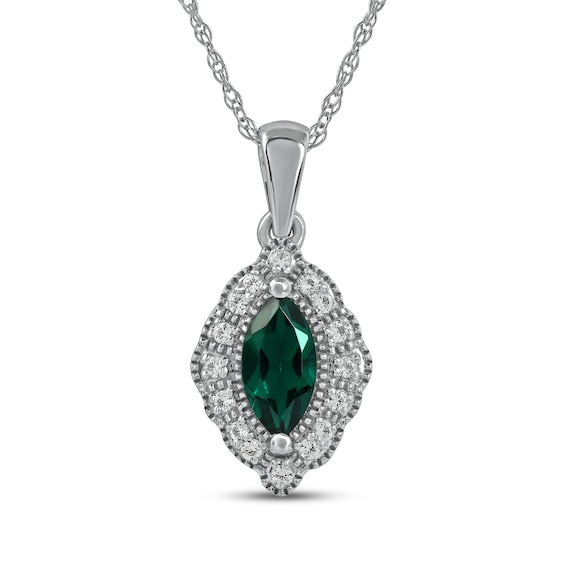 Lab-Created Emerald & White Lab-Created Sapphire Necklace Sterling Silver 18"