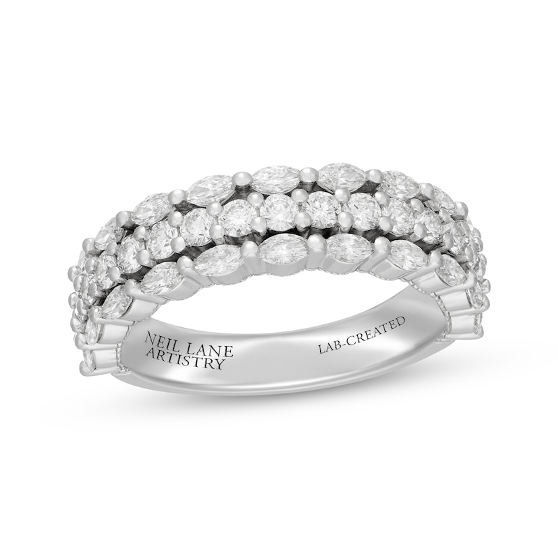 Main Image 1 of Neil Lane Artistry Marquise & Round-Cut Lab-Grown Diamond Three-Row Anniversary Ring 1-1/4 ct tw 14K White Gold