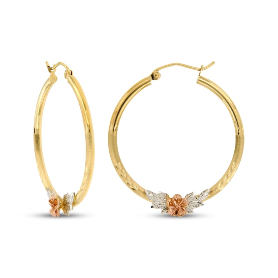 Flower Hoop Earrings 14K Two-Tone Gold 31mm