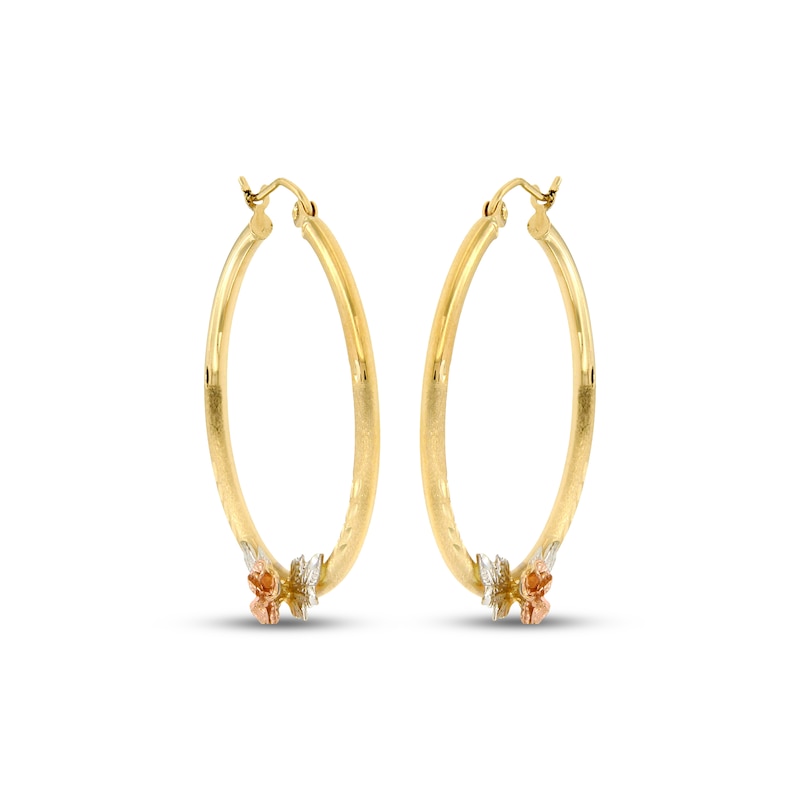 Main Image 2 of Flower Hoop Earrings 14K Two-Tone Gold 31mm