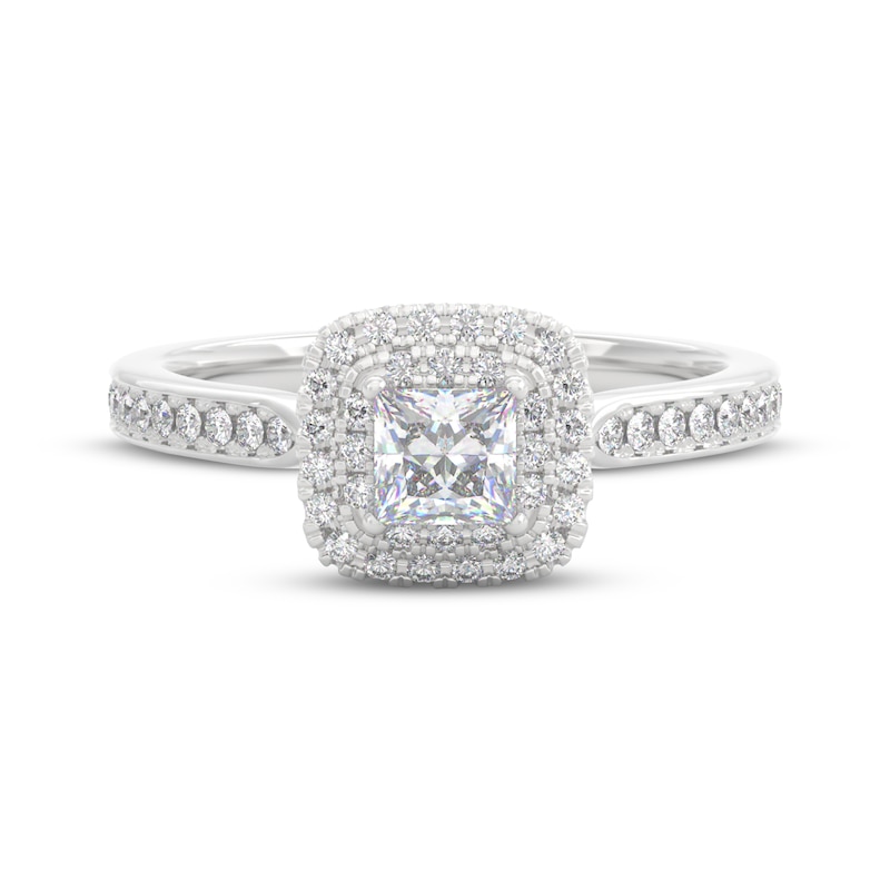 Main Image 3 of THE LEO Prisma Diamond Princess-Cut Double Halo Engagement Ring 5/8 ct tw 14K White Gold