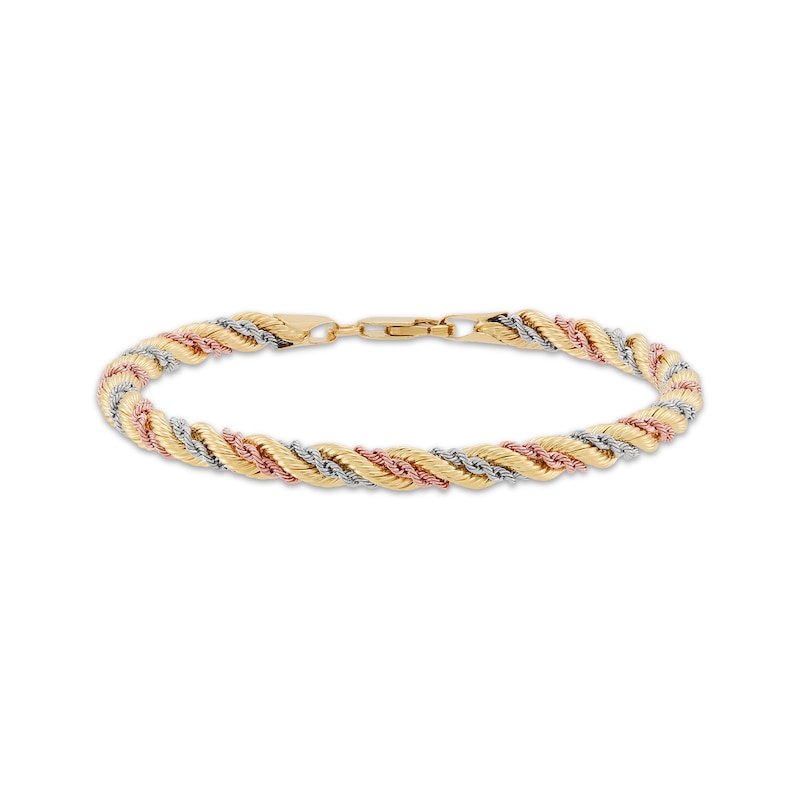 Main Image 1 of 4.5mm Silk Rope Chain Bracelet Semi-Solid 10K Tri-Tone Gold 7.5"