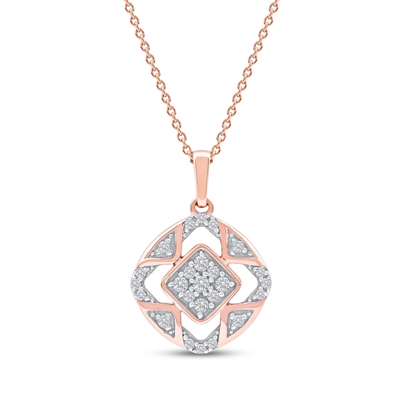 Multi-Diamond Cushion Center Open Halo Necklace 1/5 ct tw 10K Rose Gold 18"