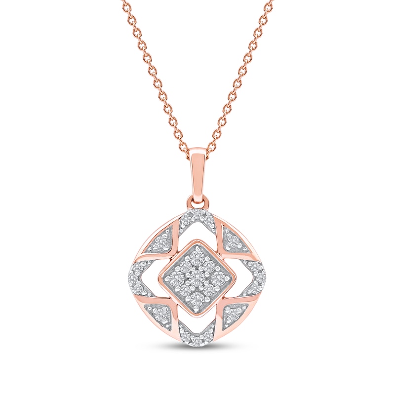 Main Image 1 of Multi-Diamond Cushion Center Open Halo Necklace 1/5 ct tw 10K Rose Gold 18&quot;