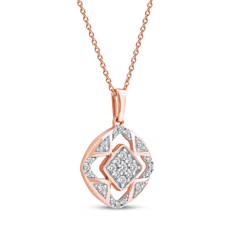 Main Image 2 of Multi-Diamond Cushion Center Open Halo Necklace 1/5 ct tw 10K Rose Gold 18&quot;