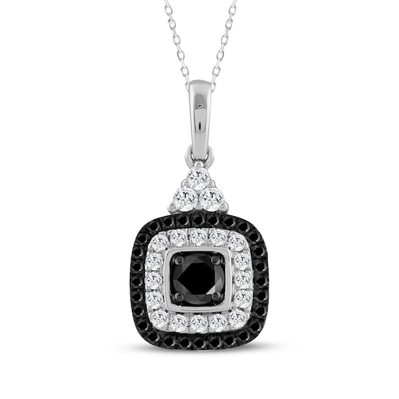 Black & White Diamond Cushion-Shaped Halo Necklace 1/2 ct tw Sterling Silver 18"