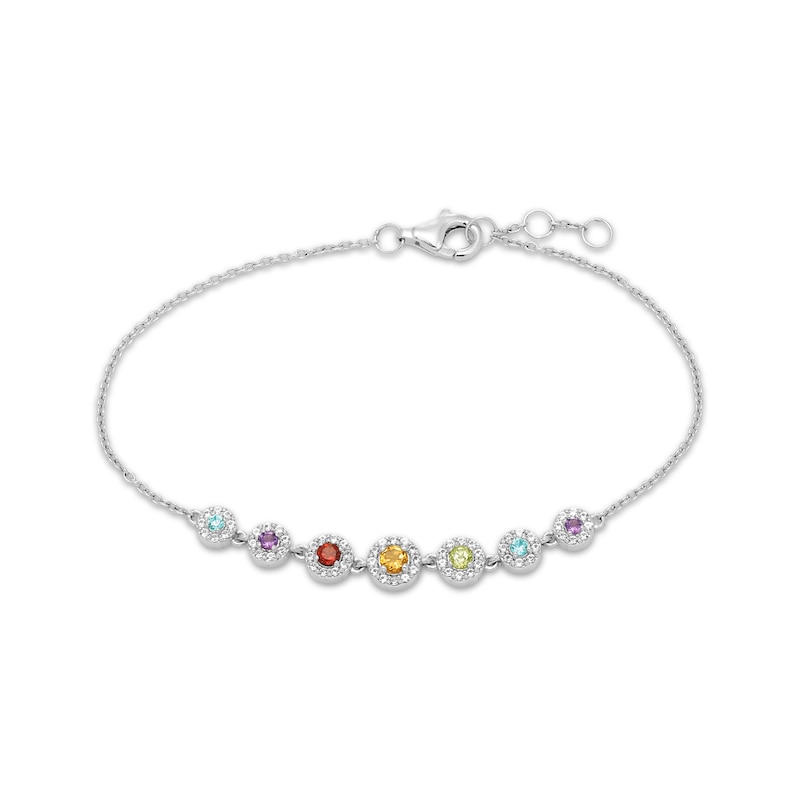 Main Image 1 of Amethyst, Swiss Blue Topaz, Peridot, Citrine, Garnet & White Lab-Created Sapphire Halo Bracelet Sterling Silver 7.25&quot;