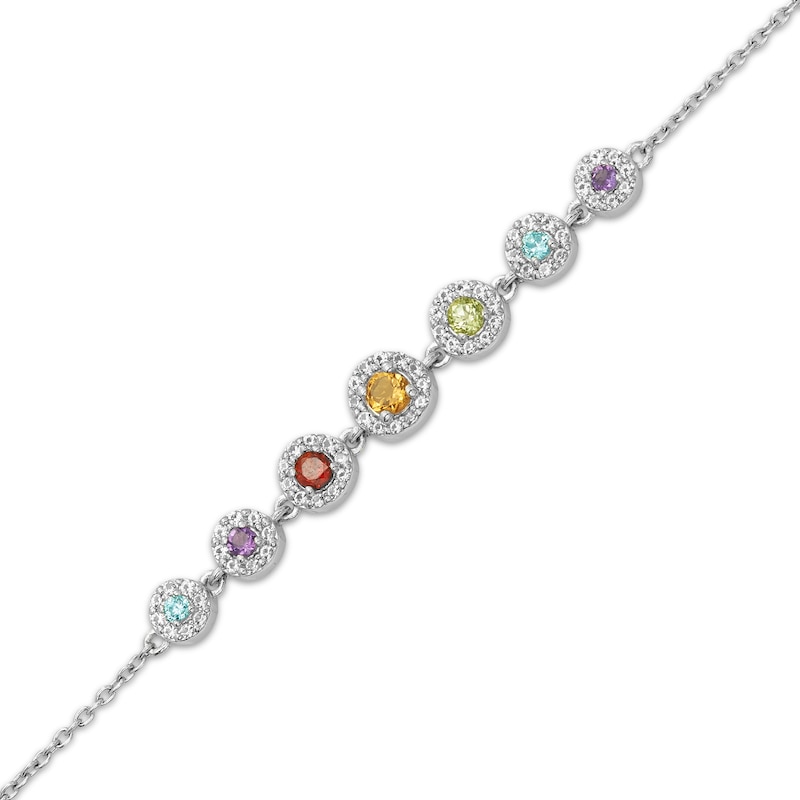 Main Image 2 of Amethyst, Swiss Blue Topaz, Peridot, Citrine, Garnet & White Lab-Created Sapphire Halo Bracelet Sterling Silver 7.25&quot;
