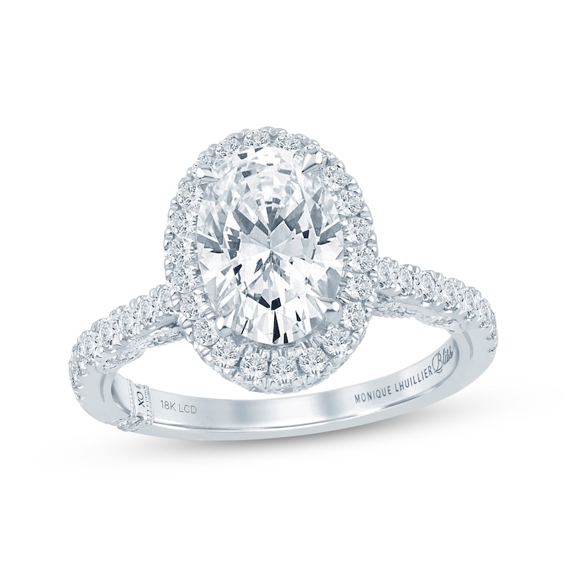 Main Image 1 of Monique Lhuillier Bliss Oval-Cut Lab-Grown Diamond Halo Engagement Ring 2-3/4 ct tw 18K White Gold