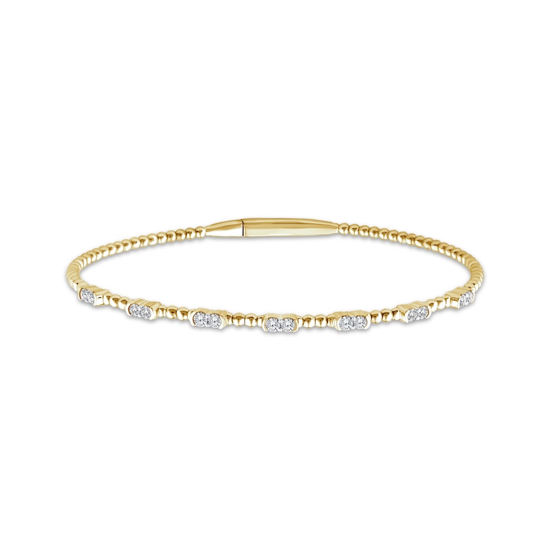 Main Image 1 of Lab-Grown Diamond Beaded Flex Bangle Bracelet 1/2 ct tw 10K Yellow Gold
