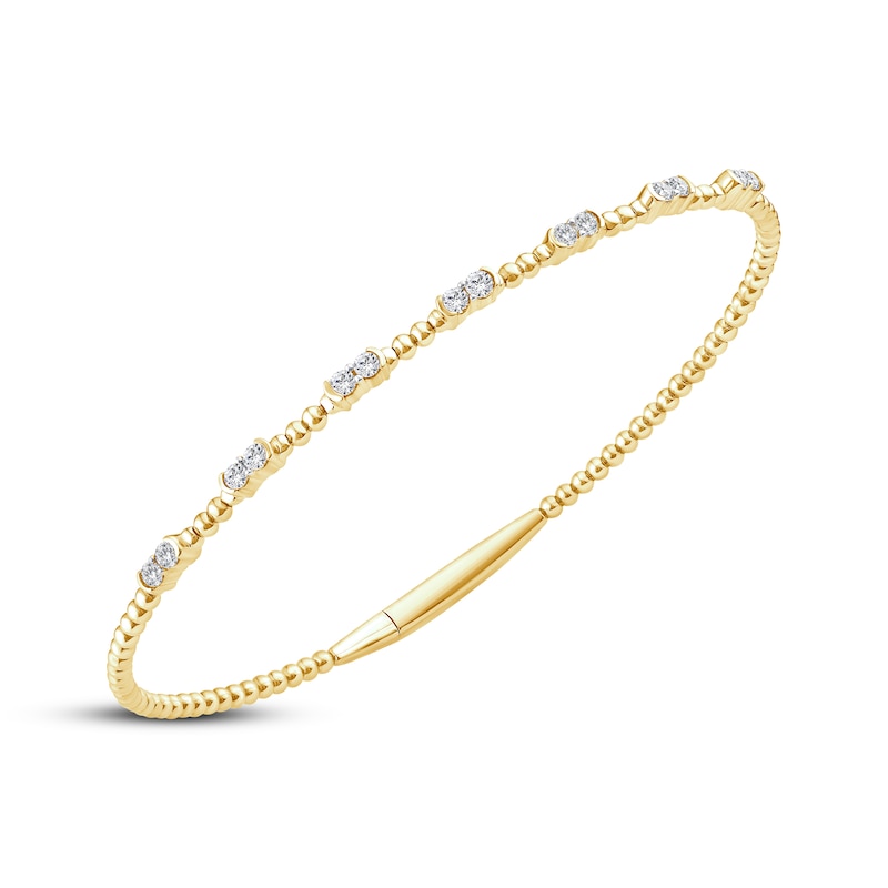 Main Image 2 of Lab-Grown Diamond Beaded Flex Bangle Bracelet 1/2 ct tw 10K Yellow Gold