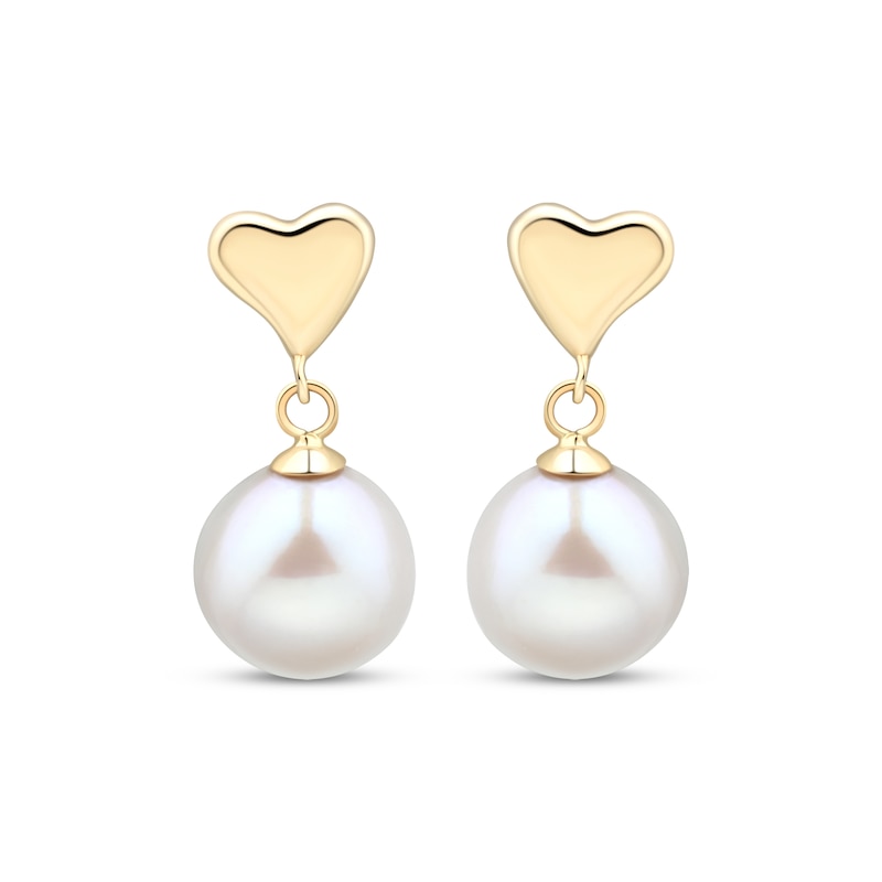 Main Image 2 of Cultured Pearl Dangle Heart Earrings 10K Yellow Gold