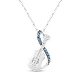 London Blue Topaz & White Lab-Created Sapphire Guitar Necklace Sterling Silver 18"