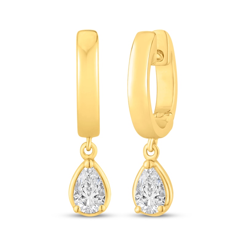 Main Image 1 of KAY Lab-Grown Diamonds Pear-Shaped Solitaire Dangle Hoop Earrings 1/2 ct tw 10K Yellow Gold (F/SI2)
