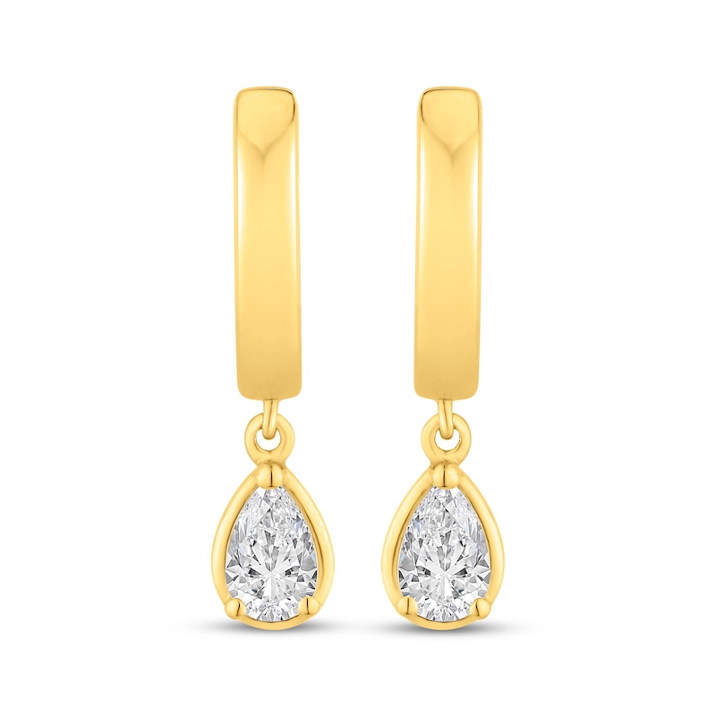 Main Image 2 of KAY Lab-Grown Diamonds Pear-Shaped Solitaire Dangle Hoop Earrings 1/2 ct tw 10K Yellow Gold (F/SI2)