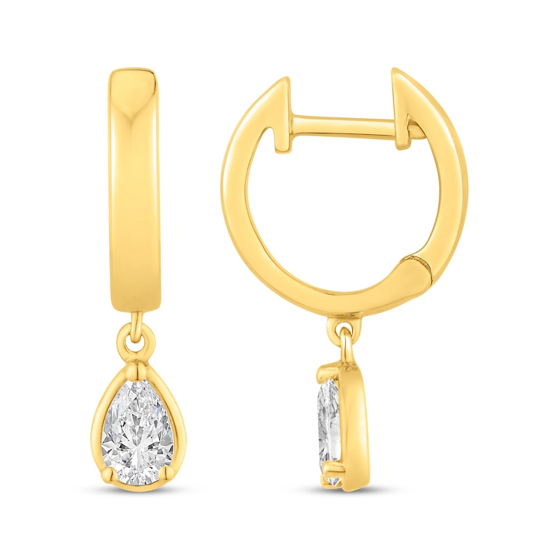 Main Image 3 of KAY Lab-Grown Diamonds Pear-Shaped Solitaire Dangle Hoop Earrings 1/2 ct tw 10K Yellow Gold (F/SI2)