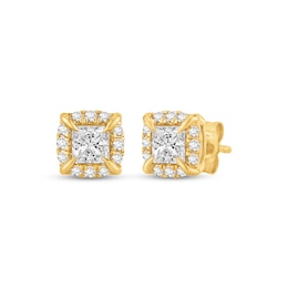 Princess-Cut Diamond Cushion Frame Stud Earrings 1 ct tw 10K Yellow Gold (I/I2)