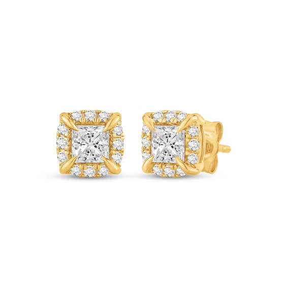 Princess-Cut Diamond Cushion Frame Stud Earrings 1 ct tw 10K Yellow Gold (I/I2)
