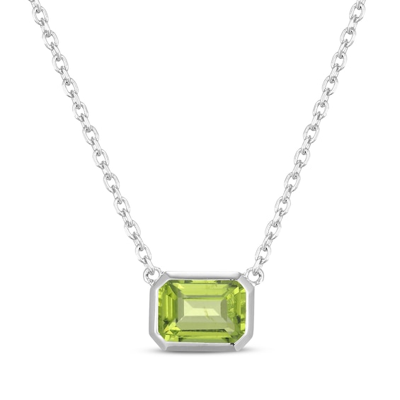STUDIO BY KAY Emerald-Cut Peridot Bezel-Set Solitaire Necklace Sterling Silver 18"