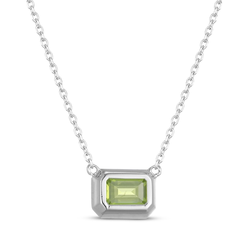Main Image 3 of STUDIO BY KAY Emerald-Cut Peridot Bezel-Set Solitaire Necklace Sterling Silver 18"