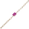 Thumbnail Image 3 of STUDIO BY KAY Emerald-Cut Pink Lab-Created Sapphire Solitaire Paperclip Chain Bracelet 24K Yellow Gold Vermeil Sterling Silver 7.25"