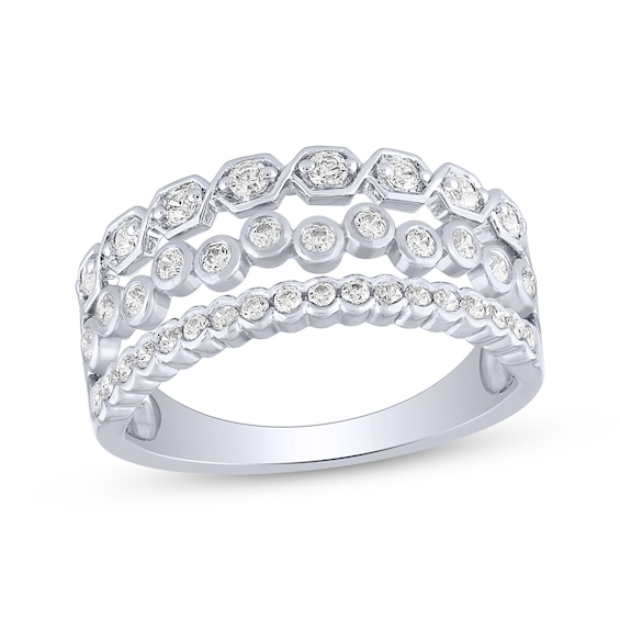 Now + Forever Diamond Geometric Three-Row Ring 1/2 ct tw 14K White Gold