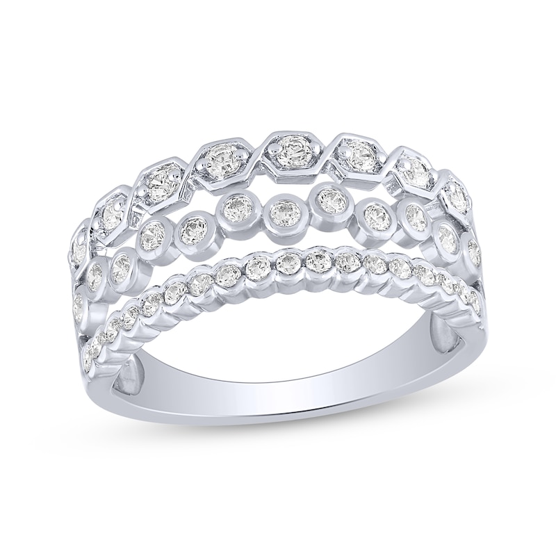 Main Image 1 of Now + Forever Diamond Geometric Three-Row Ring 1/2 ct tw 14K White Gold
