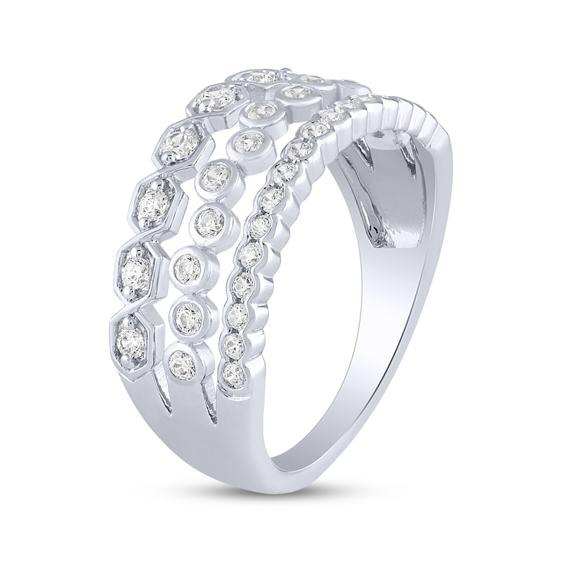 Main Image 2 of Now + Forever Diamond Geometric Three-Row Ring 1/2 ct tw 14K White Gold