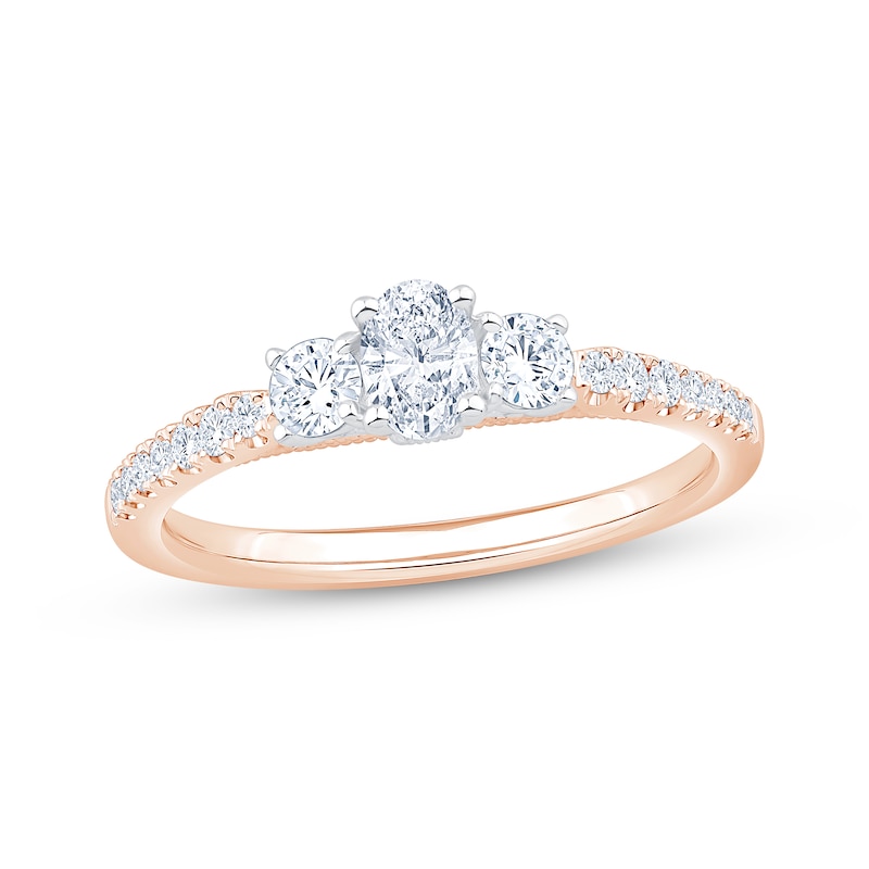 Main Image 1 of Memories Moments Magic Oval & Round-Cut Lab-Grown Diamond Three-Stone Engagement Ring 5/8 ct tw 14K Rose Gold